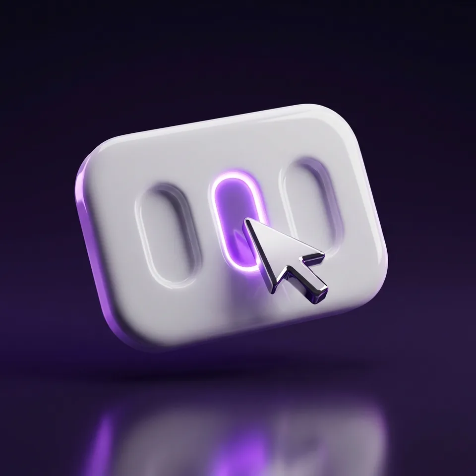 3D render of an interactive quiz card with a glowing selected answer